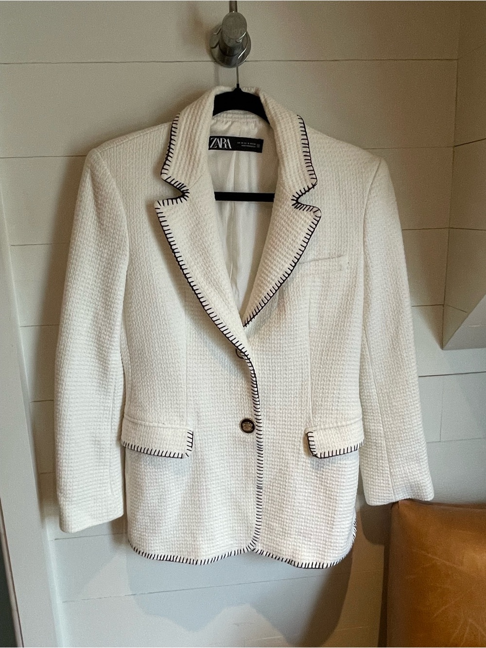 ZARA Cream Blazer with Black Trim